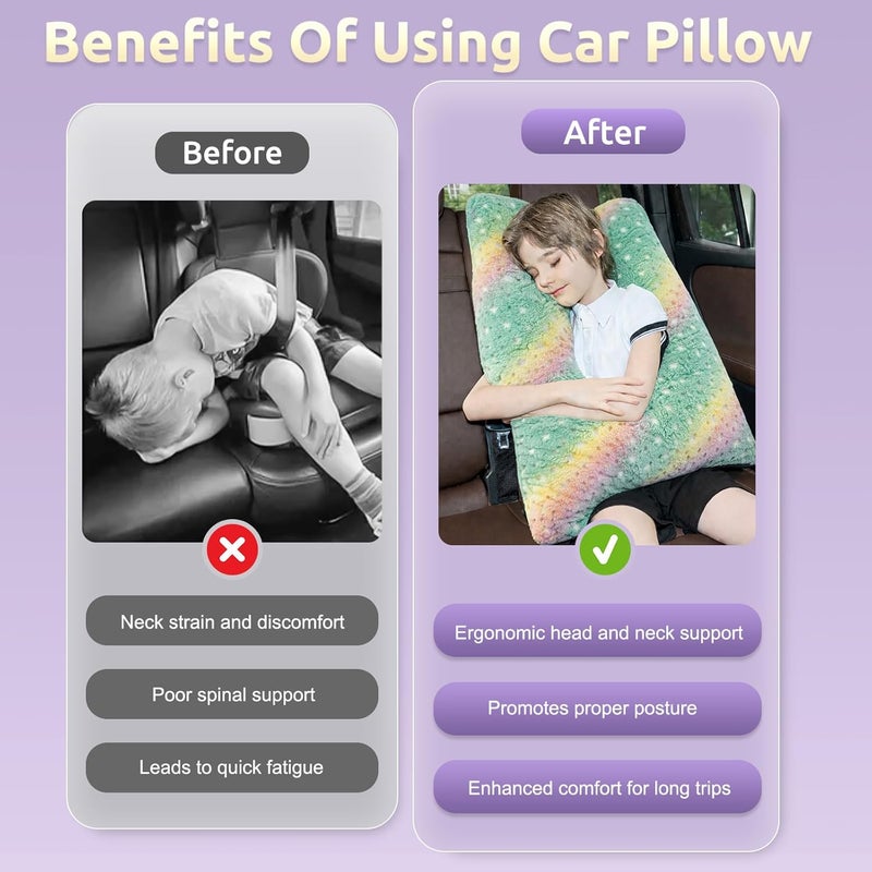 FAIORD Car Pillow for Kids, Travel Pillow with Adjustable Strap, Kids Floor Pillows Cushions for Adults and Children to Support Head and Body Road Trip Essentials (Green) - Image 3